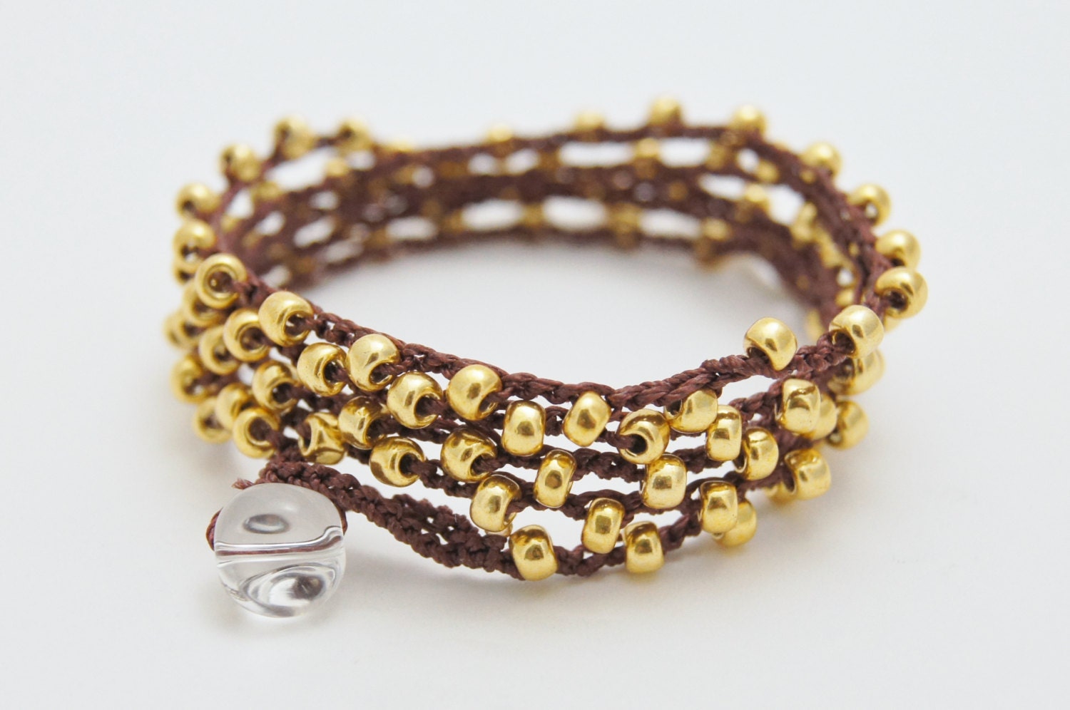 Crocheted Beaded 5 Wrap Bracelet Boho Bohemian Shabby Chic