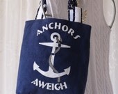 Anchors Aweigh Repurposed Tee Shirt Tote Bag Again