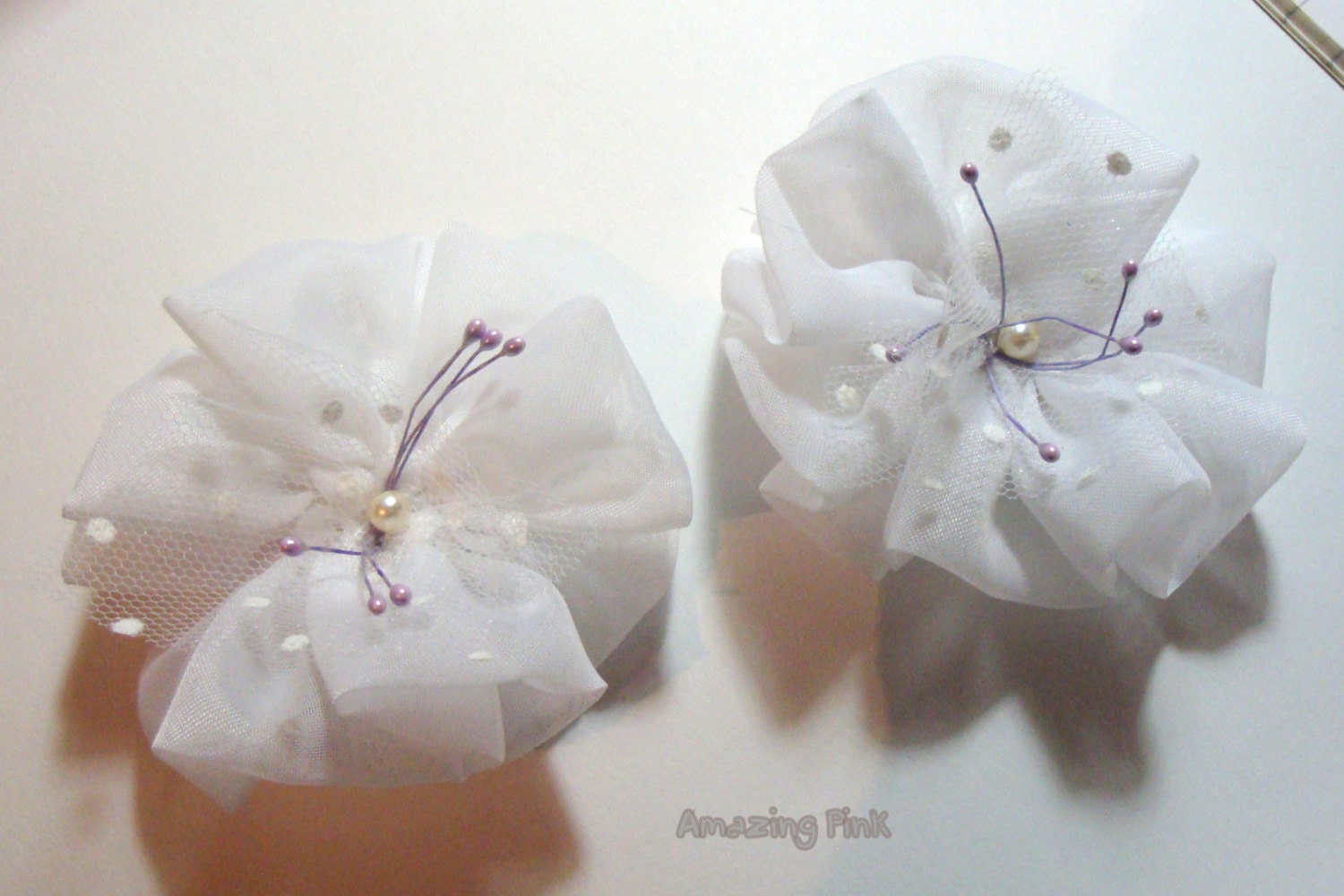 Fabric Flower Shoe Clips / Bridal Party Wedding /Women Shoe Clips in White