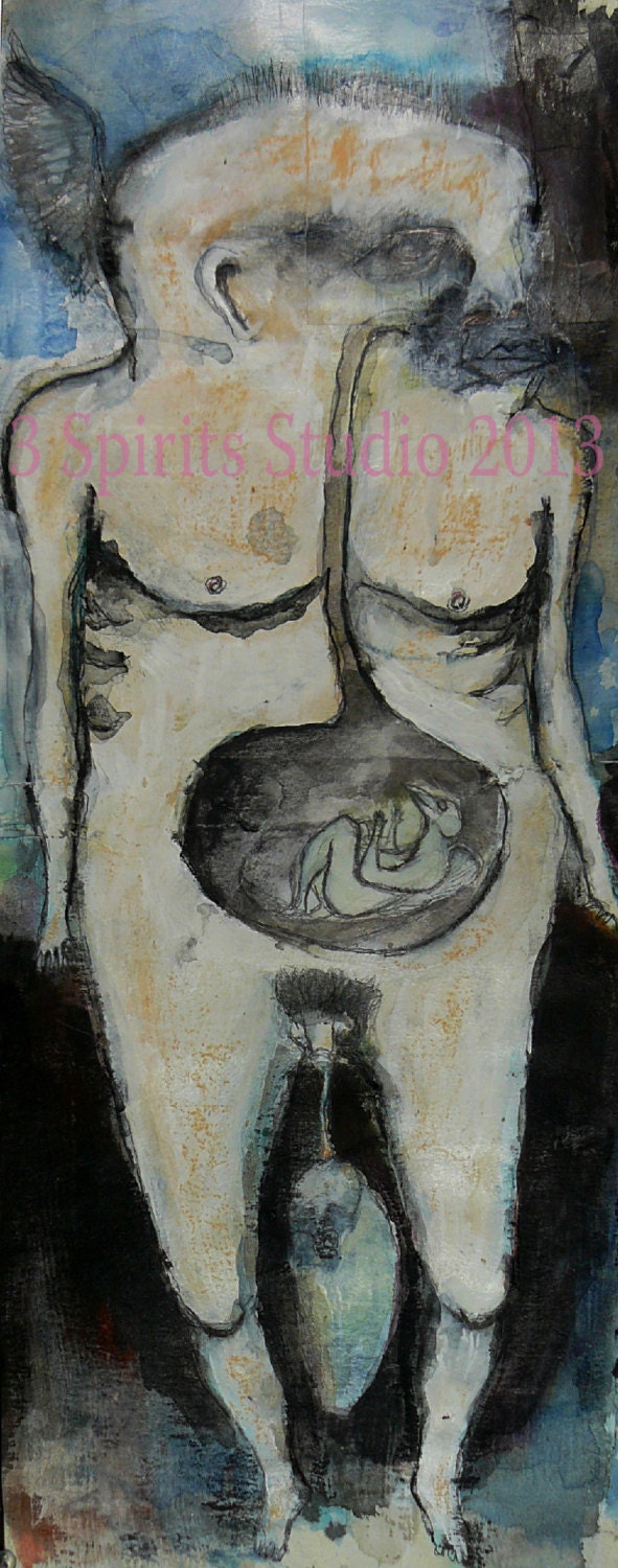 Original Mixed Media Drawing- "A Birthing"
