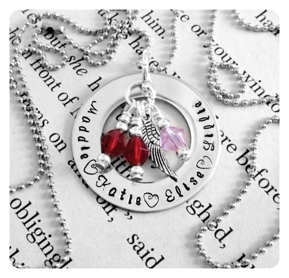 Personalized LARGE Stamped Mother Mom Family Grandmother Eternity Circle Necklace Kids Names and Birthstones Baby Showers and Birthdays