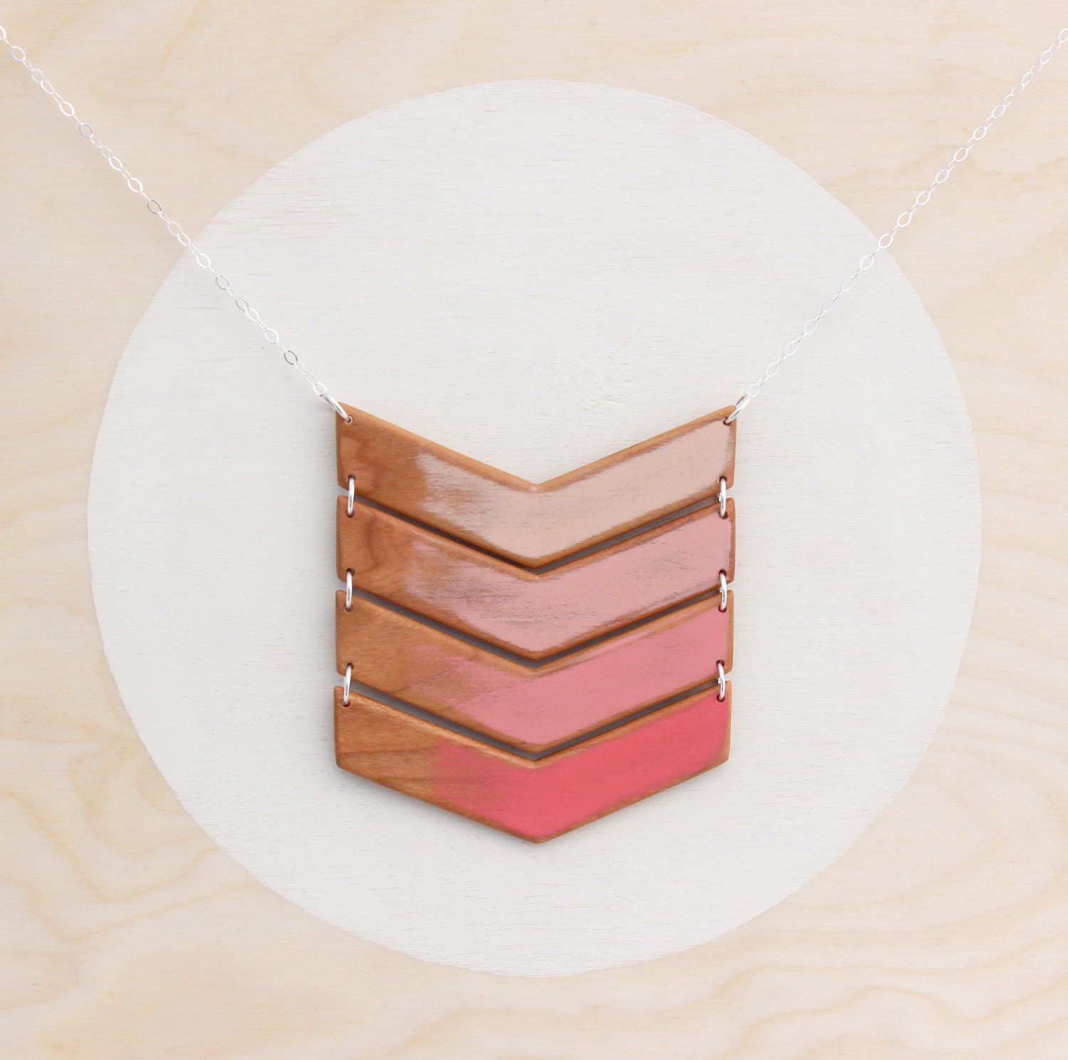 Extra-Large Coral Ombre Fade Wooden Chevron Necklace