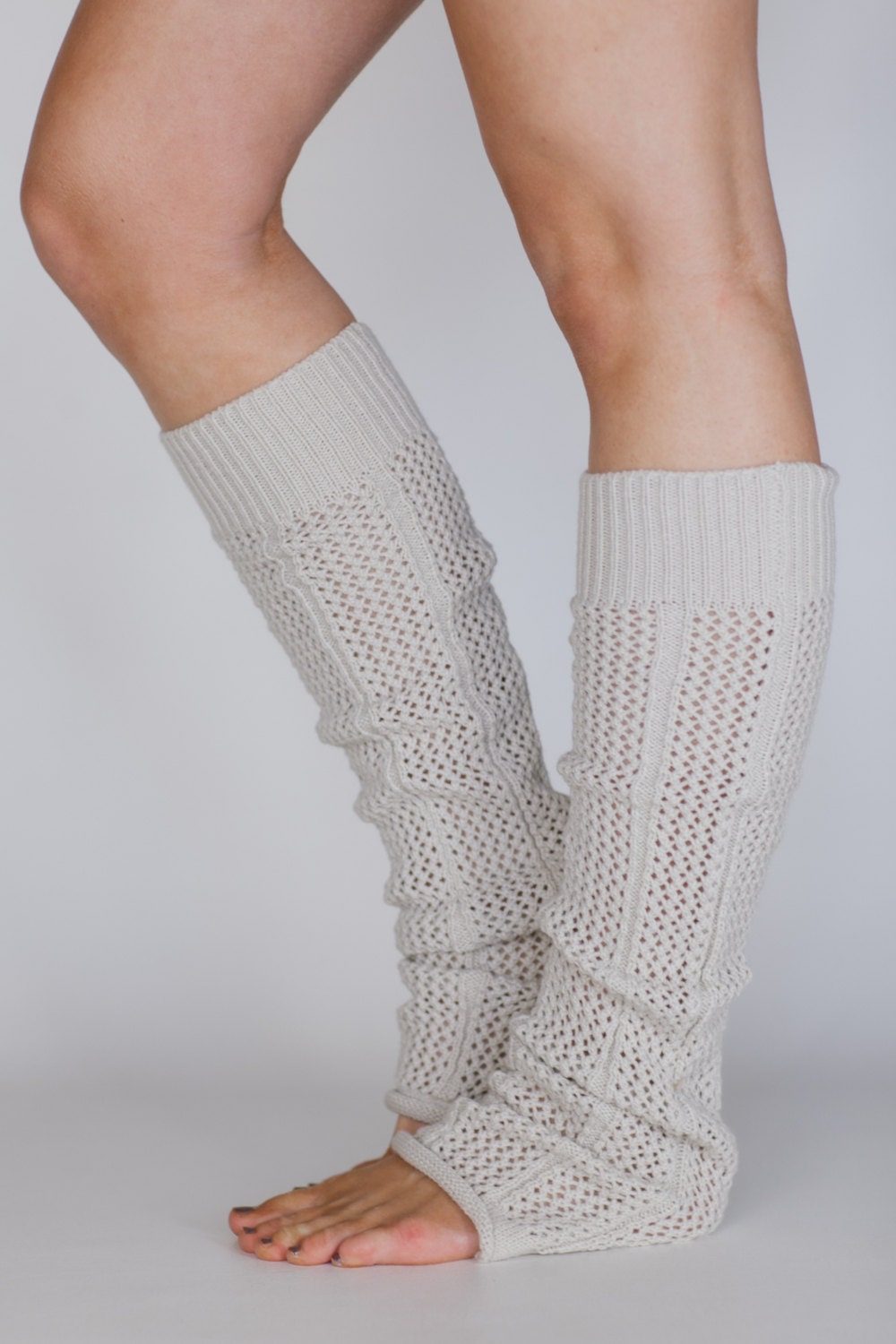 Waffle Knit Leg Warmers Summer Knit  Leg Warmers Ivory Boot Socks in Oatmeal Taupe