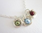 Birthstone Necklace, Custom Bird's Nest Necklace, 1-3 Pearls
