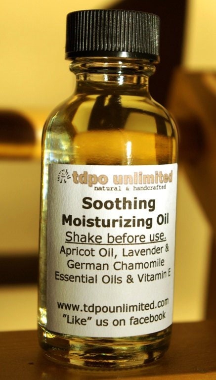 Soothing Moisturizing Oil with an Apricot Oil base, essential oils and Vitamin E