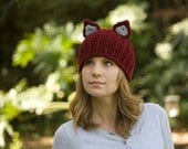 Cat Ear Hat, Red Panda Beanie, Red Fox Ski Cap, Crochet Animal Ear Hat