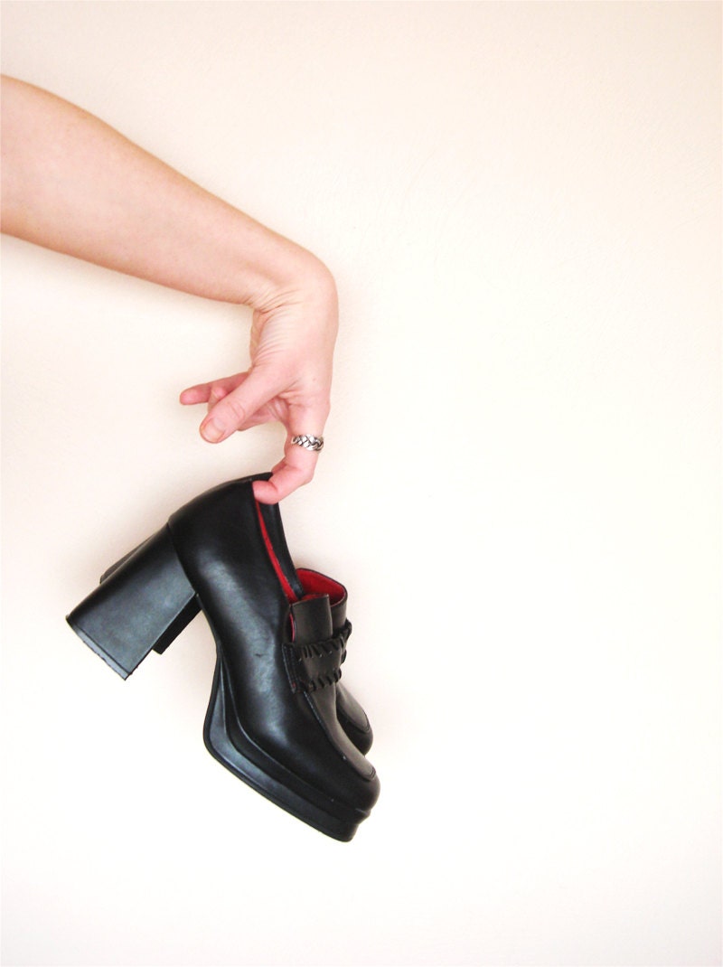 Vintage Black 80s Grunge Wild Monster High Platform Shoes, Size 6 / 6.5