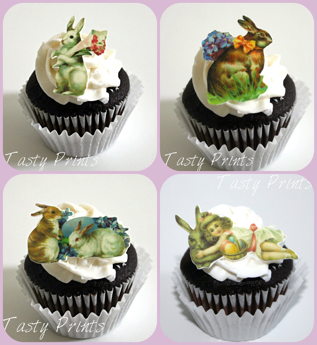 12 Easter Edible Prints - Vintage Easter Bunny Collection - Easter cupcake toppers Il_170x135
