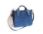 Navy Blue Leather Satchel Bag Messenger Bag Shoulder Bag Handbag Elegant Office Bag Europe