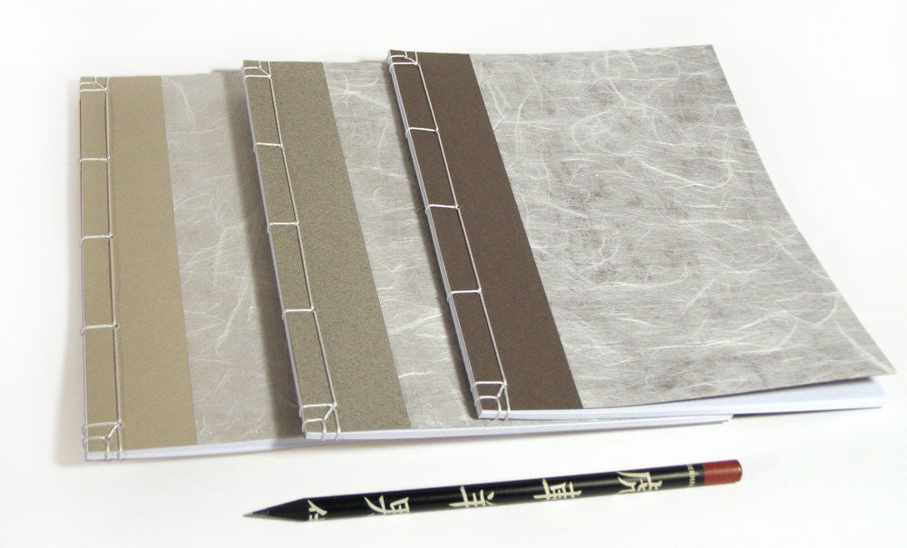 Japanese Notebooks Ivory, Grey, Brown and White Set of three A5 / Stationery Set / Notepad Set