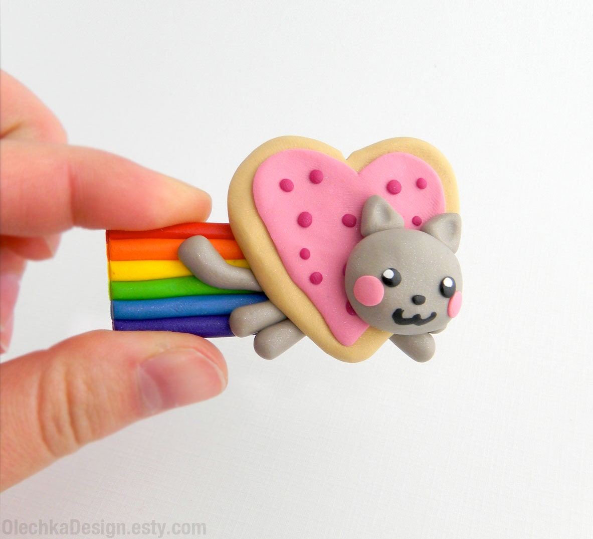 Nyan Cat Valentine Heart Magnet, Geek Meme, Polymer Clay
