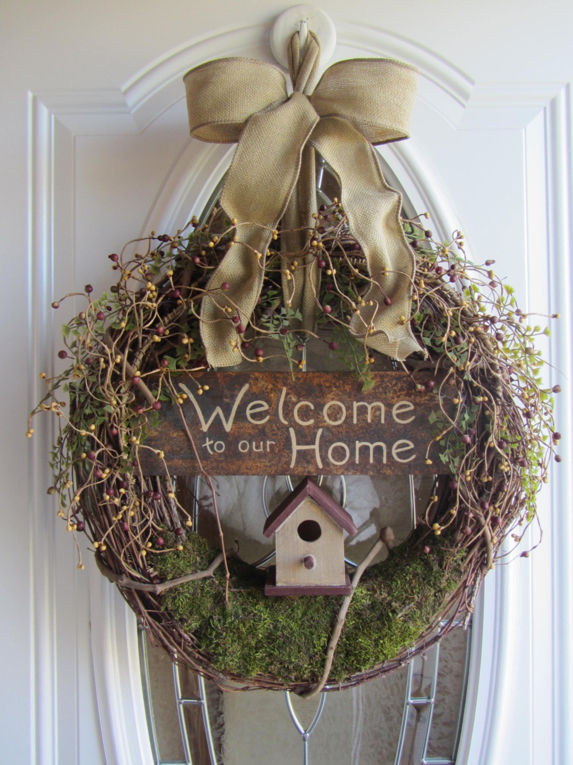 Bird House Wreath - Welcome Wreath - Berry Wreath - Summer Wreath - Spring Wreath