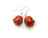 Kawaii red octopus earrings, animal polymer clay earrings