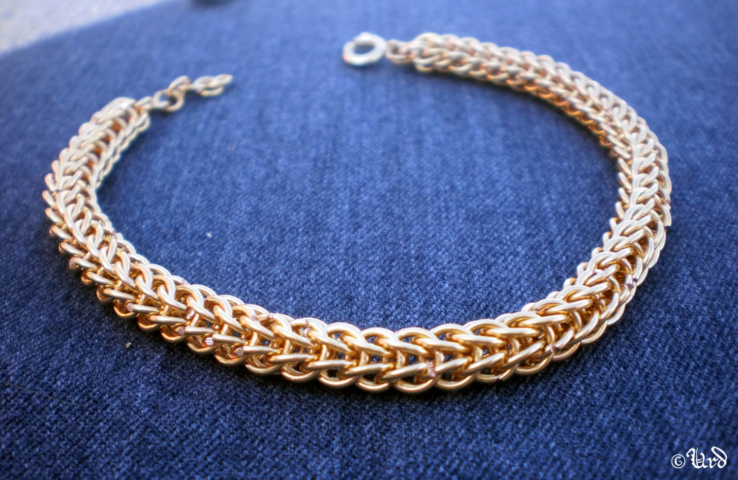Unisex gold-plated Persian chainmaille bracelet - Full Persian 6in1 weave, handmade, thin bracelet, elegant jewelry for man and woman