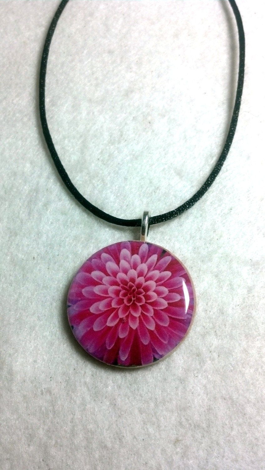 Bright Pink Mum Pendant Necklace Jewelry Fuschia Flower - sherrollsdesigns