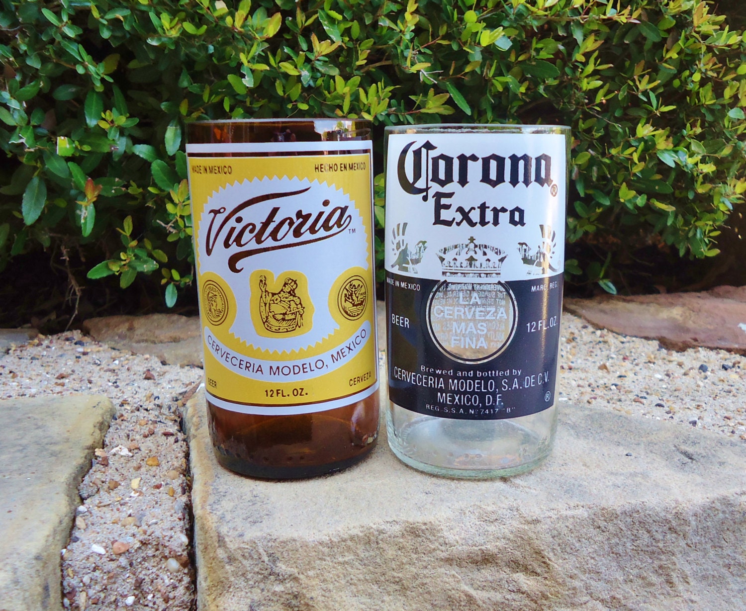 Mexican Beer Bottle Glasses Sampler Pack made from Corona & Victoria Beer Bottles