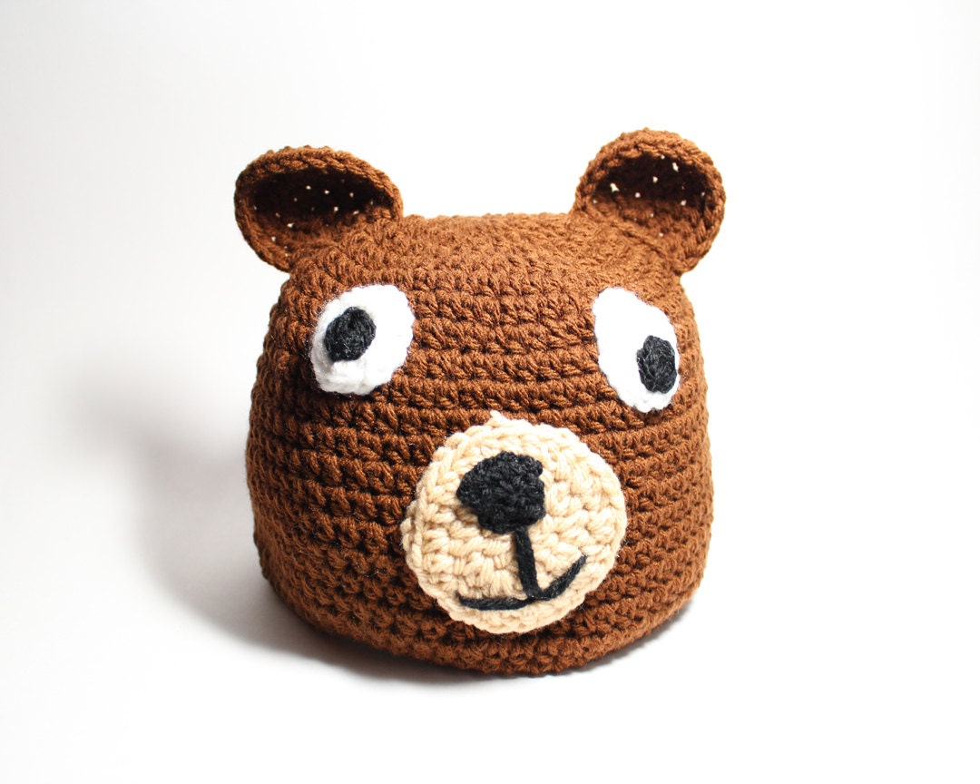 Brown bear beanie- Women's brown winter hat- Crochet animal beanie.