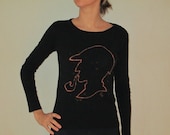 Sherlock Holmes Hand Drawn Upcycled Black Womens Bleach Art T Shirt Size Small