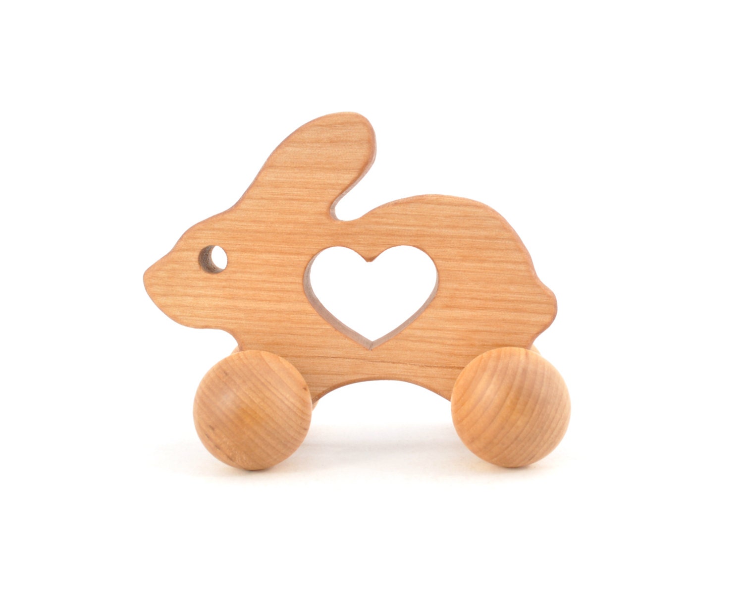 Wooden Bunny Push Toy - Waldorf Wood Animal Toy -  Natural Rabbit Push Toy for Babies and Toddlers - Montessori Inspired Eco-Friendly Play