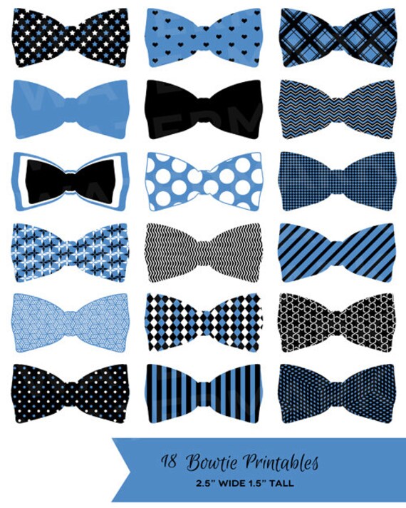 18 Black Blue and White Bowtie Printables: Tags / Labels / Cupcake Toppers / Decor / Clip Art - Hues Studio Il_570xn