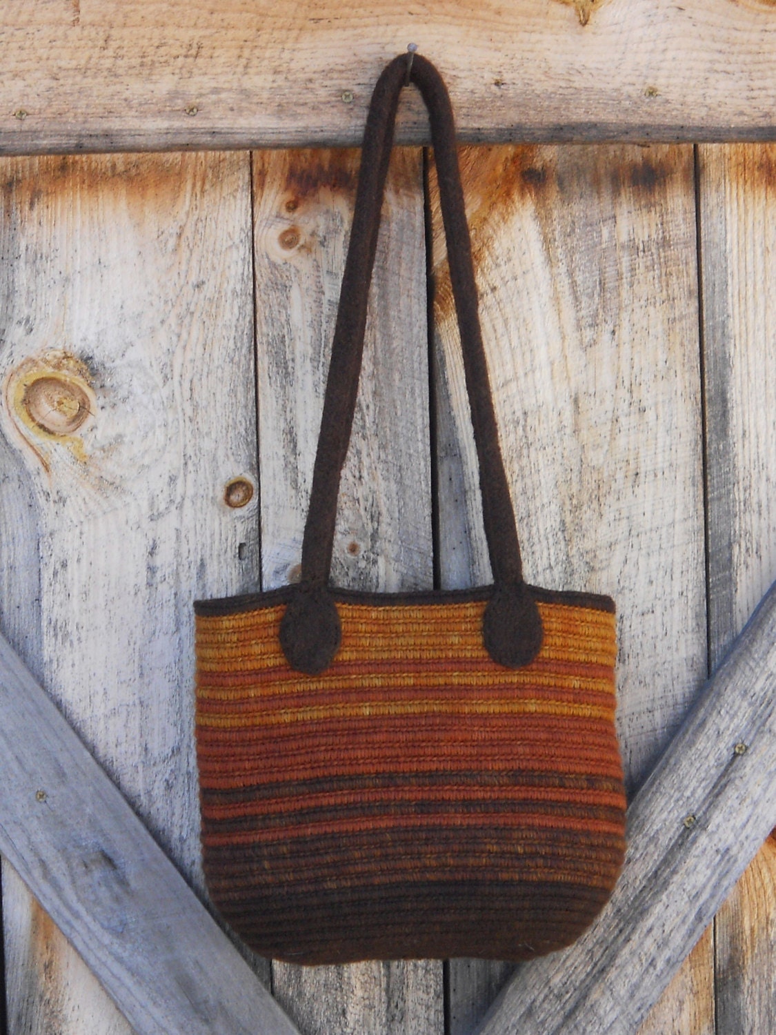 Clothesline Crochet Bag, Purse, Tote, Handbag, Handmade, brown, rust, gold