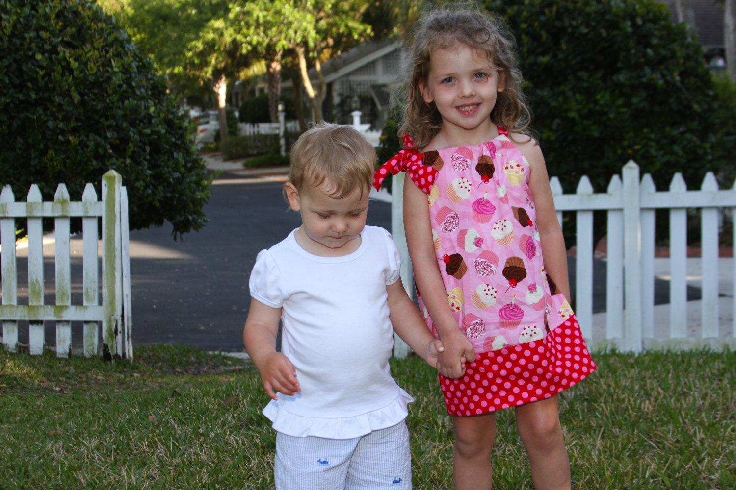 Girl's Pillowcase Dress - Designer Pink and Red Cupcake Fabric- Sizes 12M/2T/3T/4T/5T/6