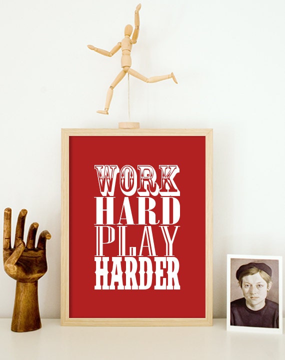 Typography Poster Motivational Quote Wall Art Typographic Print Retro Typography Print Home Decor Typographical Art Work Hard Play Harder A3