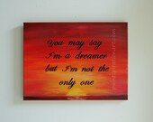Song Lyrics Art Inspirational Quotes on Canvas - John Lennon Imagine Original Painting 12x16 - Music Paintings Beach Home Decor
