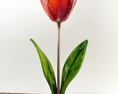Glass Flower Lamp / Fused Glass Table Lamp / Stained Glass Lamp / Accent Lamp / Art Glass Lamp - Red Tulip Lamp