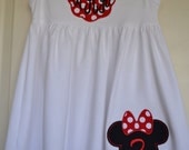 Monogrammed Red Birthday Minnie Mouse White Sleeveless Empire Waist Dress