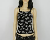 Vintage Butterfly Tank Top, Size XS, Black and White, 90's, Club Kid, Goth, Teen, Rave, Raver, Tumblr, Tumblr Clothing