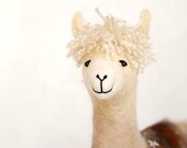Lena - Felt Alpaca, Art Marionette, Puppet Handmade Stuffed Toy, Llama. cream beige brown neutral. MADE TO ORDER