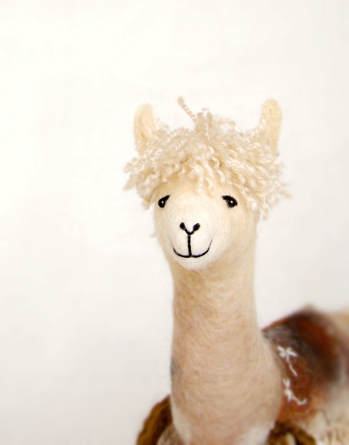 Lena - Felt Alpaca, Art Marionette, Puppet Handmade Stuffed Toy, Llama. cream beige brown neutral. MADE TO ORDER