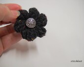 Boutonniere, Mens Lapel Flower, Crocheted Scarf Pin, Brooch, Accessories, Formal Attire, Black Tweed Flower, Boutineers