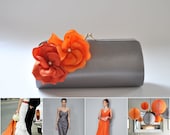 Autumn  Wedding - Fall wedding - Gray, Orange and Burnt orange / Small Bridesmaid clutch / Prom clutch / Cocktail Clutch / Evening Clutch