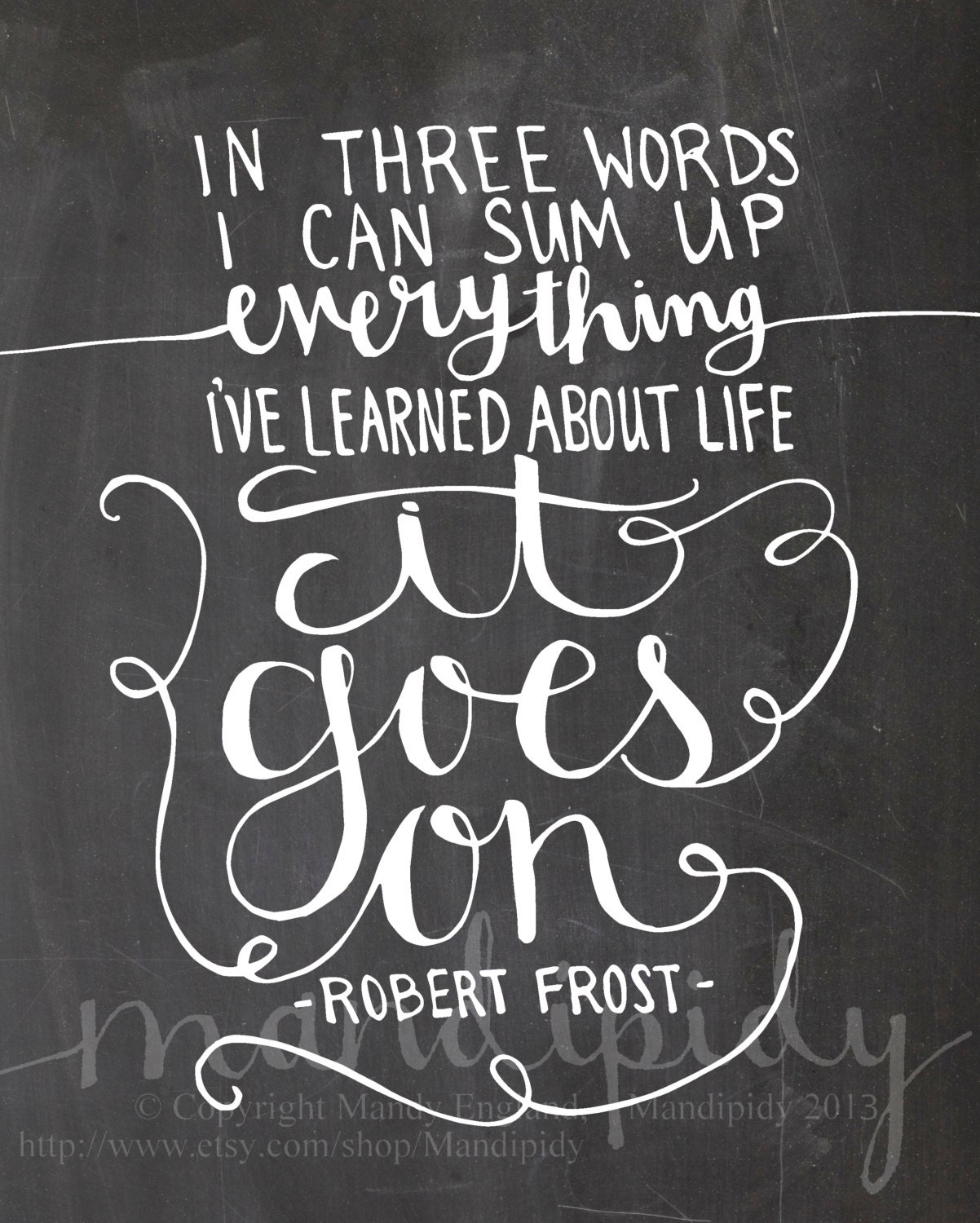 It Goes On - Robert Frost Quote - Vintage Chalkboard Typography - 8x10 Illustrated Print by Mandipidy