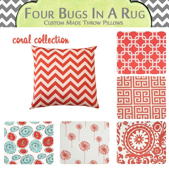 Decorative Throw Pillow Cover 18x18 - Coral Collection - Chevron, Chain, Geometric Design, Suzani, Dandelion & Coral-Aqua Circles