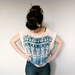 Pastel Geometric Sheer Blouse - Ivory Chiffon Oversized Tunic Top Ombre Blue Print Inverted Cross Hippie Boho Gypsy Inspired Tee Shirt