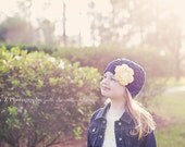 Girls Crochet Beanie Hat - Navy Blue Yellow and White - Baby Toddler Child Sizes