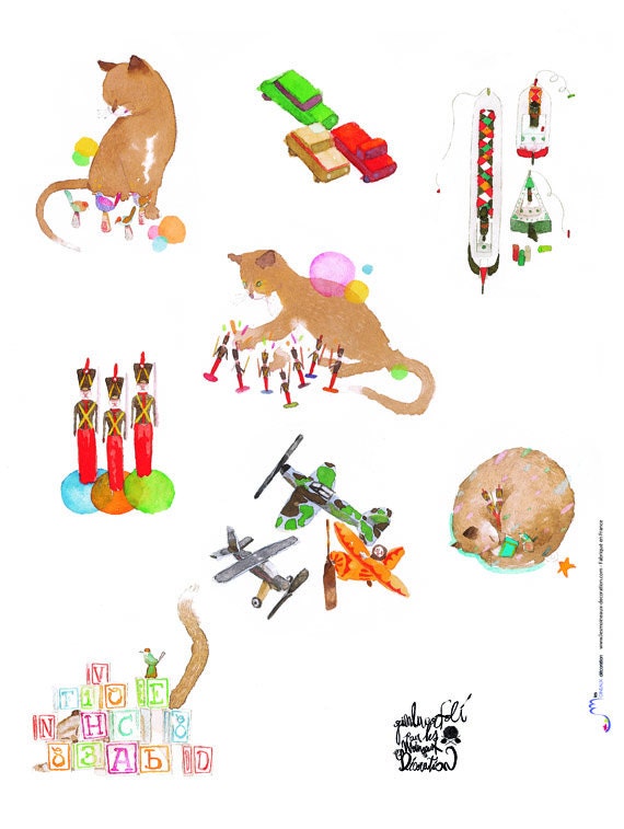 Kids wall decal : the cat - kids wall art - children wall decal - kids wall decor