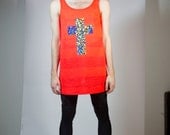 HOLOGRAM cross TANK neon orange mesh size S unisex