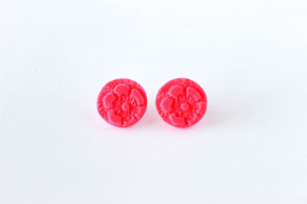 Doily Polymer Clay Stud Earrings, Dainty Stamped Stud Earrings