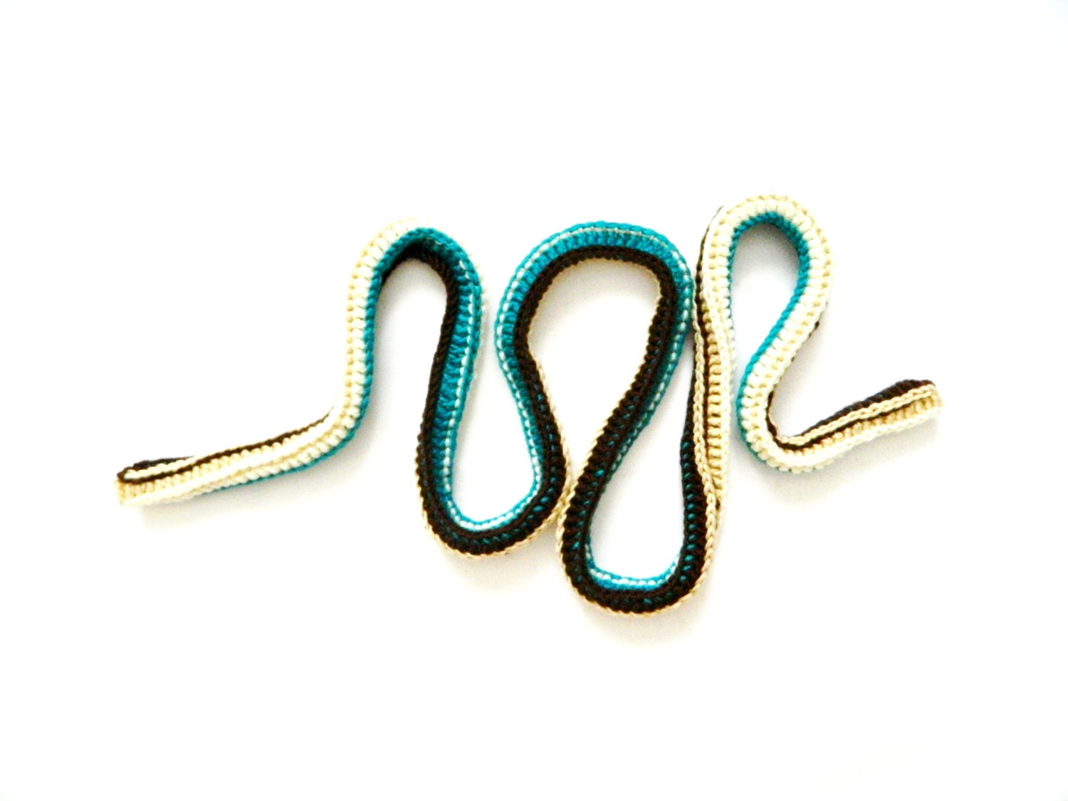 Pippi's 73" Square-Tube Skinny Scarf, Crochet, Kelly Green, Cream, Milky, Brown, Unisex, Spring, Summer, Fall, Winter, Fashion