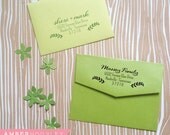 Custom Wood Handle Return Address Rubber Stamp Personalized with Organic Calligraphy and Leaf