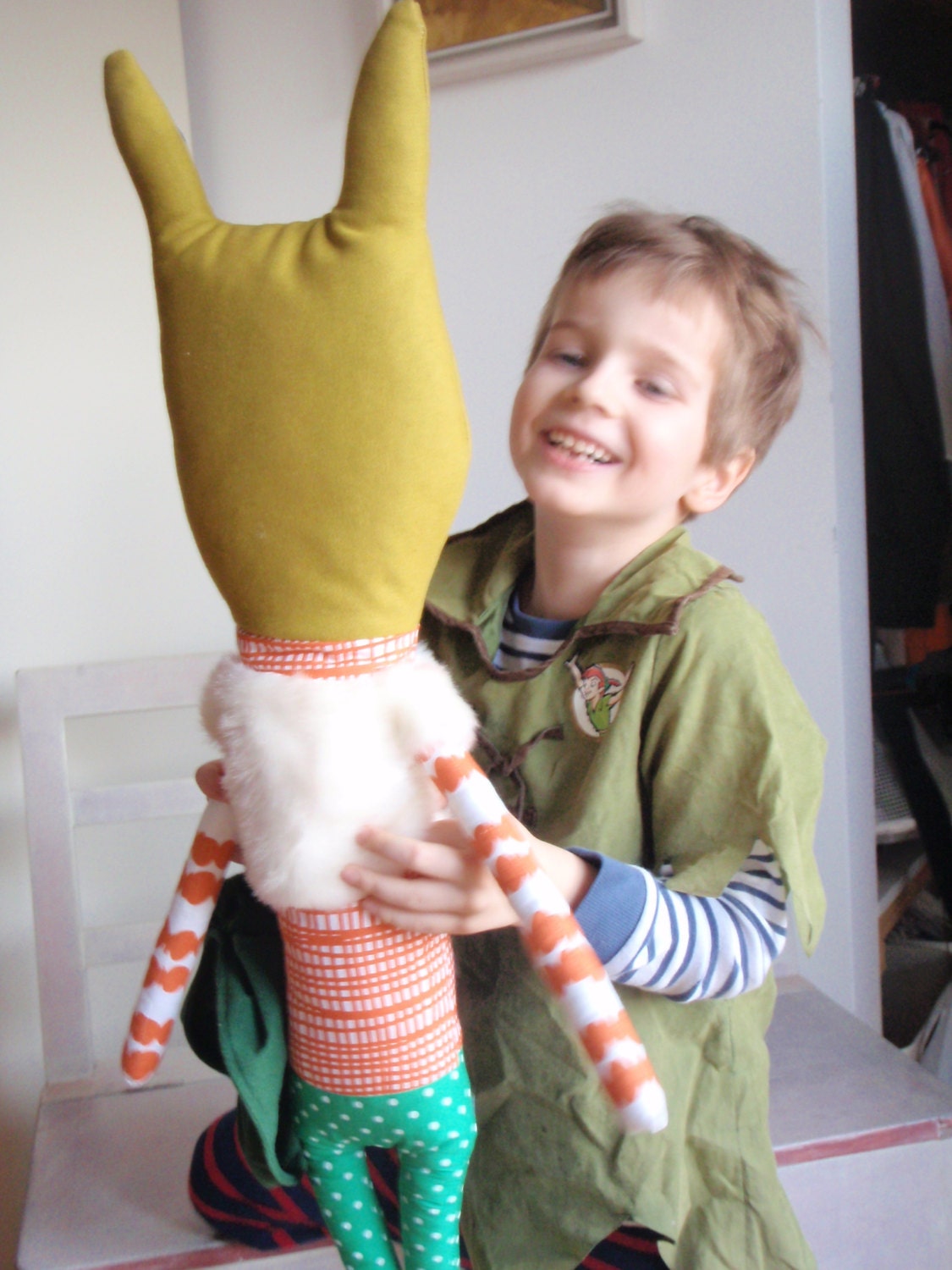 Rudolf // Unique Soft toy - LARGE Dog plush - OOAK - Dog - eco friendly// wool, upcycled fabirc and designer fabric