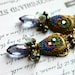 Mystic purple Blue Quartz,pine green pearls, prasiolite, gold earrings with vintage filigree and clay floral details - A Posy of Periwinkles