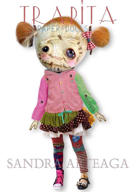 Trapita - articulated Paper Doll 9.4 inches -  puppet rag doll halloween monsters freak creatures art doll fantasy