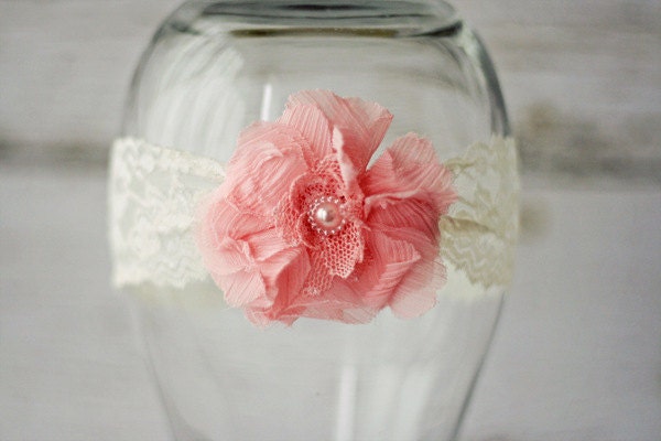Lace Headband with Flower, Headbands for Toddlers, Headbands for Girls, Ivory Baby Headband, Flower Girl Headband