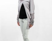 Gray loose sweater, Striped sweater, Long sweater
