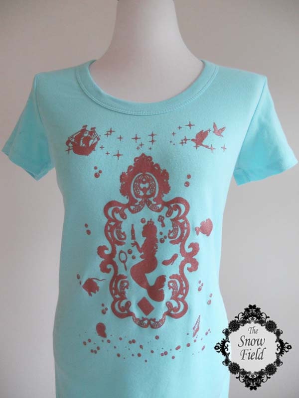 Mermaid Princess T shirts Light Aqua Size L